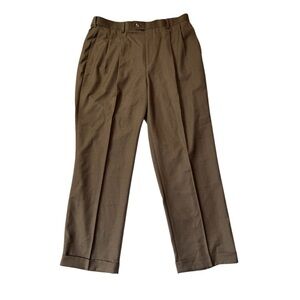 Croft & Barrow Men Pants Classic Easy Expandable Waistband Pleated Brown 36x29